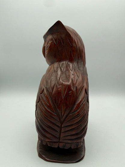 MCM Carved Brown Wood Standing Owl 8” Tall Sculpture /ro