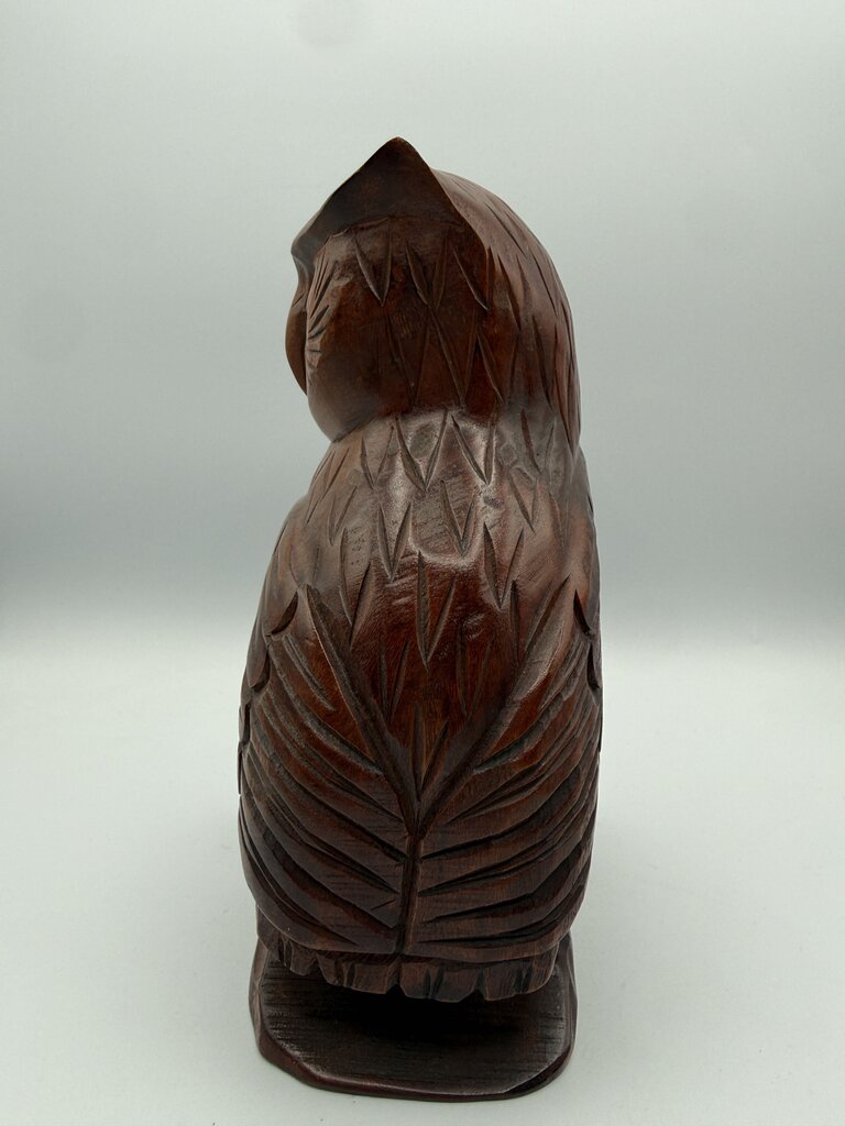 MCM Carved Brown Wood Standing Owl 8” Tall Sculpture /ro