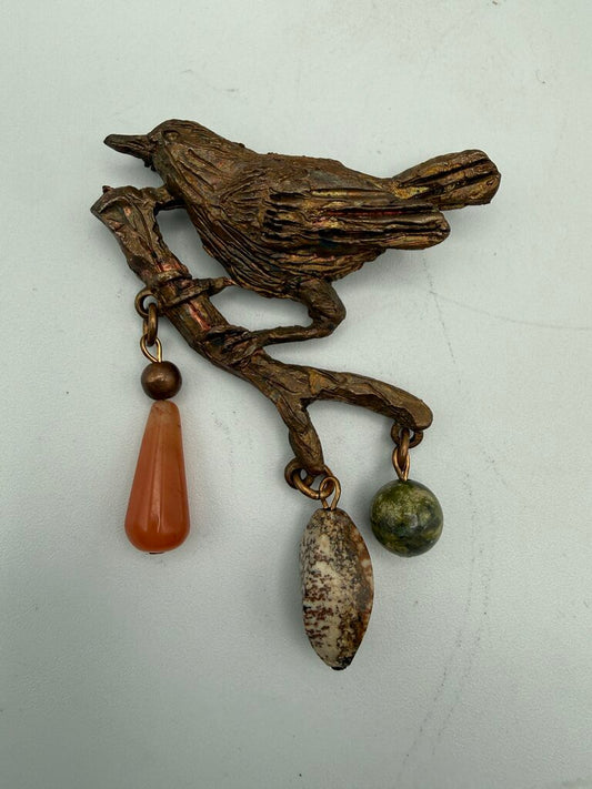 VTG Designer Kate Hines Bird on a Branch Brooch /ro
