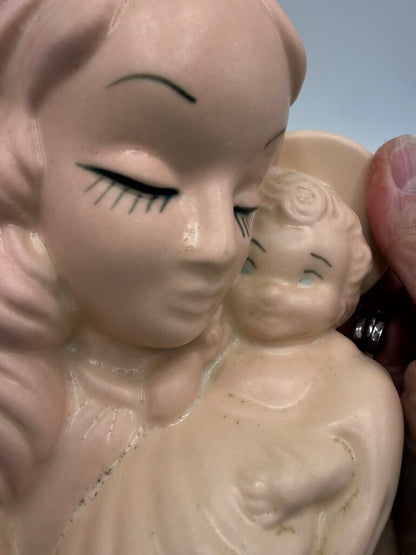 Hull Planter Madonna w/Child Pink Ceramic Virgin Mary 1940ies /rw