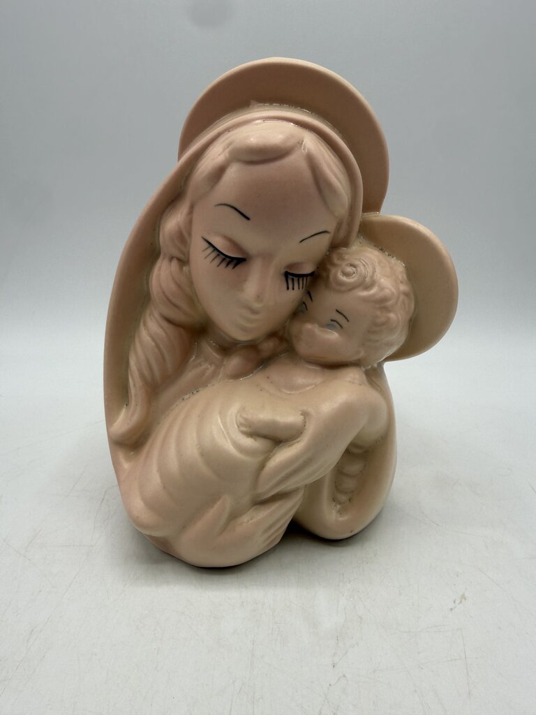 Hull Planter Madonna w/Child Pink Ceramic Virgin Mary 1940ies /rw