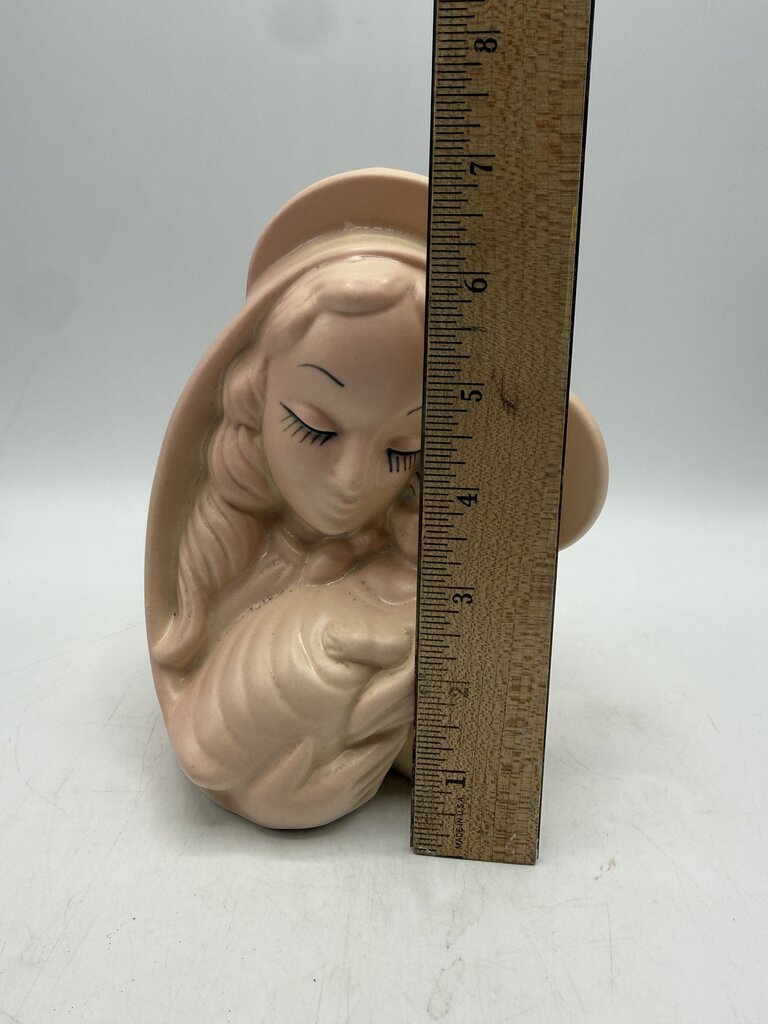 Hull Planter Madonna w/Child Pink Ceramic Virgin Mary 1940ies /rw