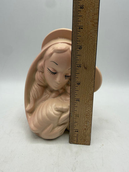 Hull Planter Madonna w/Child Pink Ceramic Virgin Mary 1940ies /rw