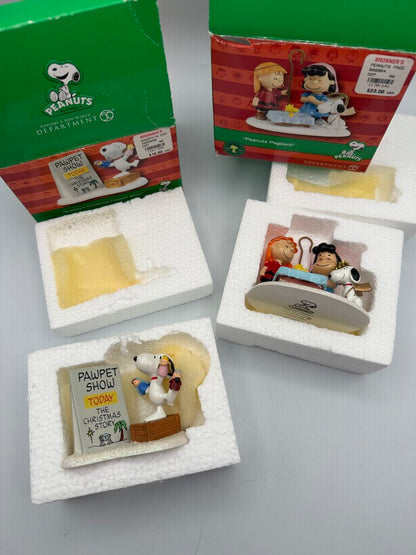 Department 56 Peanuts Pageant & Snoopy’s Christmas Pawpet Show Figurines /rw