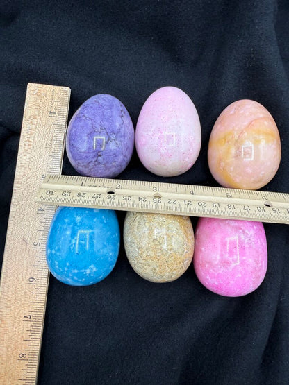 Lot of 6 Alabaster Stone Polished Eggs Strong Colors /ro