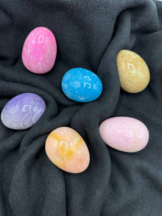 Lot of 6 Alabaster Stone Polished Eggs Strong Colors /ro