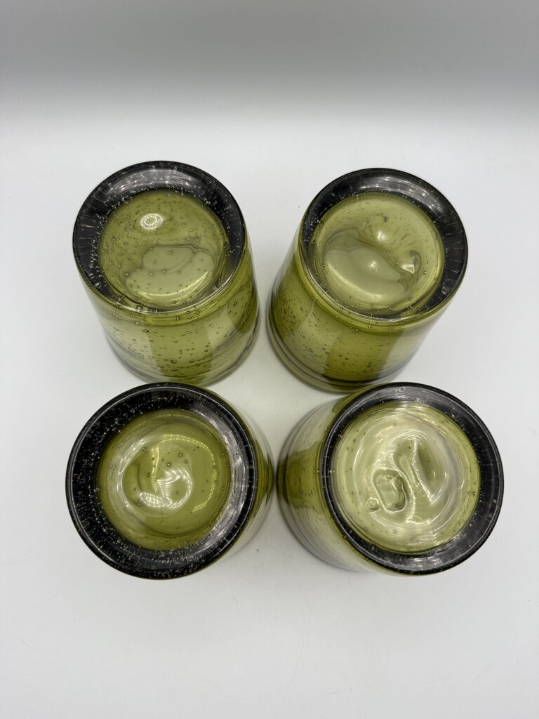 Avocado Green Blown Bubble Glass 4.5” Set of 4 12oz /rw
