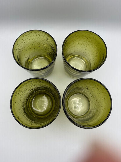 Avocado Green Blown Bubble Glass 4.5” Set of 4 12oz /rw