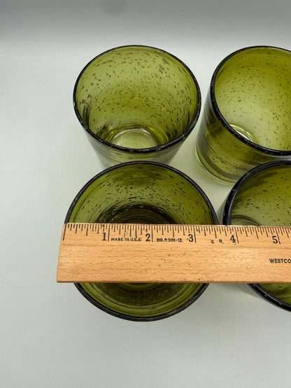 Avocado Green Blown Bubble Glass 4.5” Set of 4 12oz /rw