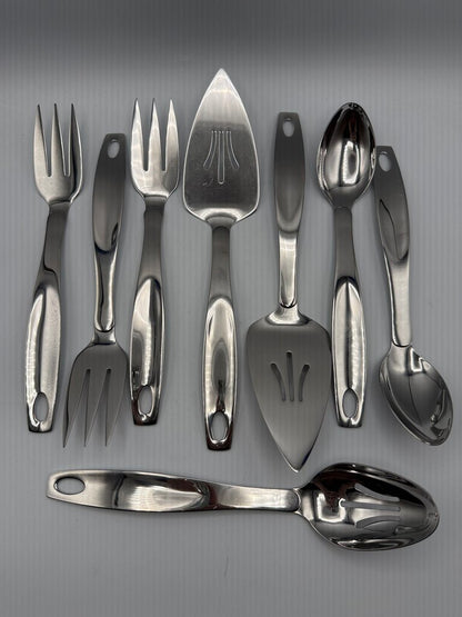 Oneida set of 8 Serving Pieces Stainless Fork Spoon Pie Servers Slotted ends /ro