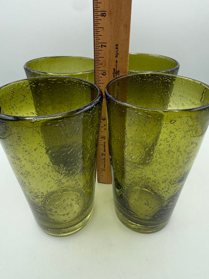 Avocado Green Blown Bubble Glass 16oz.Tumbers set of 4 /rw