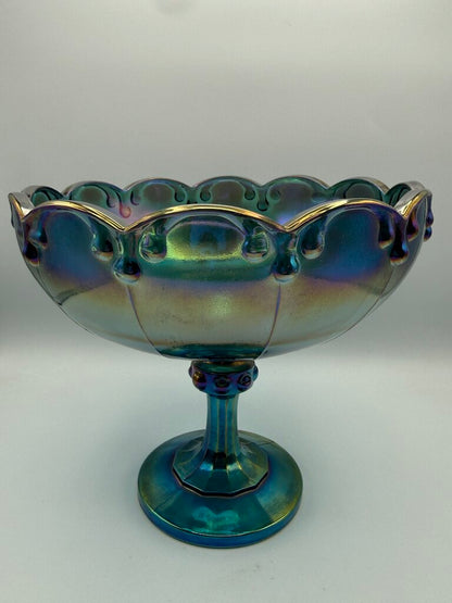 VTG Indiana Glass Garland Teardrop Blue Carnival Footed Compote. /rw