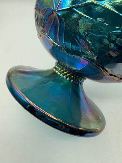 VTG Indiana Glass Garland Teardrop Blue Carnival Footed Compote. /rw