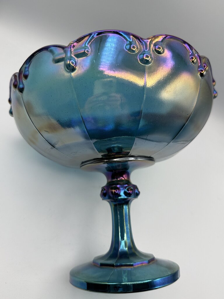 VTG Indiana Glass Garland Teardrop Blue Carnival Footed Compote. /rw