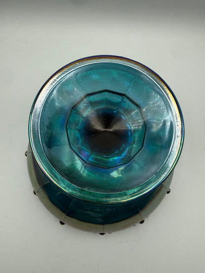 VTG Indiana Glass Garland Teardrop Blue Carnival Footed Compote. /rw