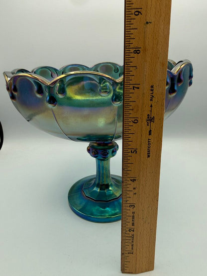 VTG Indiana Glass Garland Teardrop Blue Carnival Footed Compote. /rw