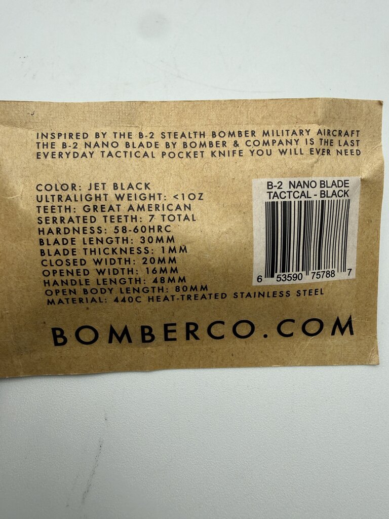 Bomber & Company B-2 Nano Blade Tactical Pocket Knife NEW /ro
