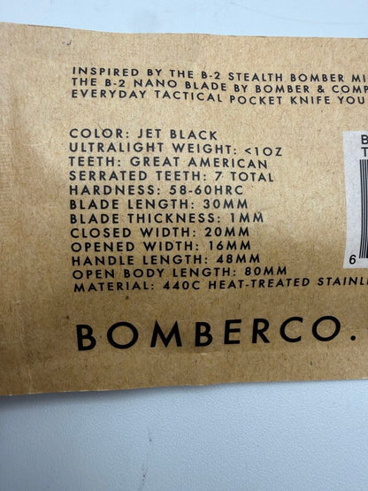 Bomber & Company B-2 Nano Blade Tactical Pocket Knife NEW /ro