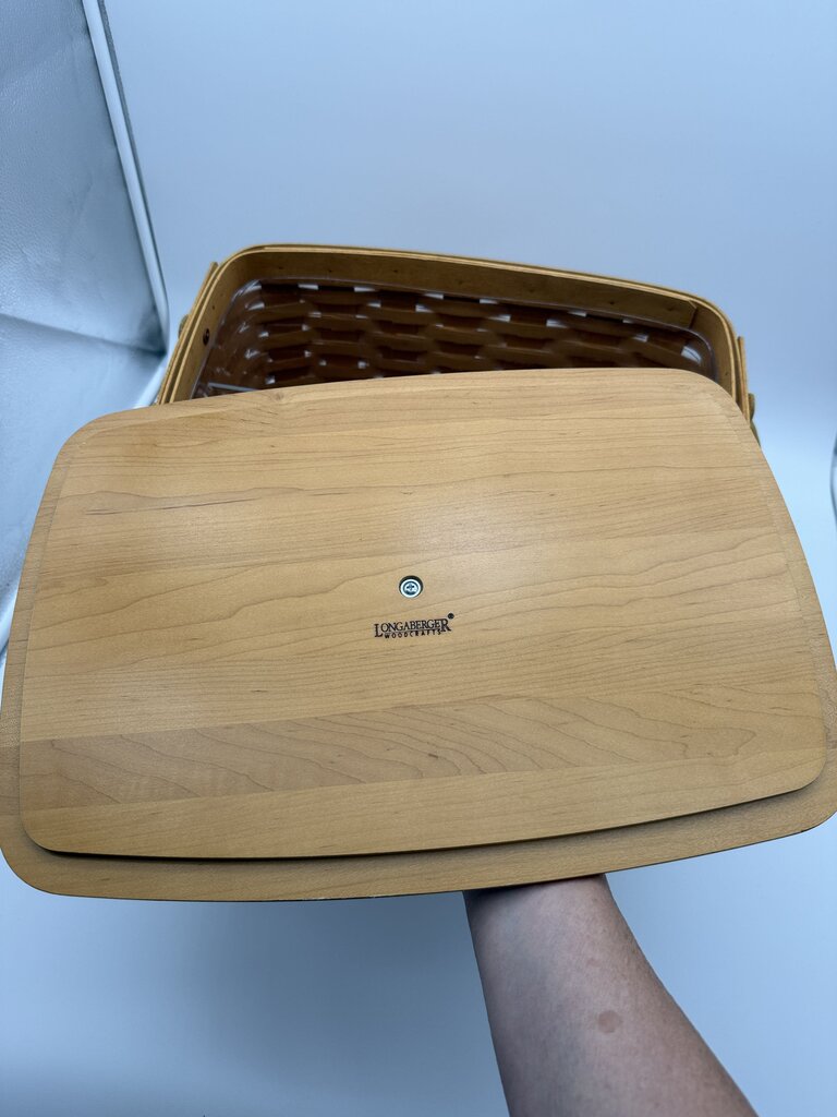 2000 Longaberger Newspaper & Magazine Basket Slant Back Wood Lid /rw