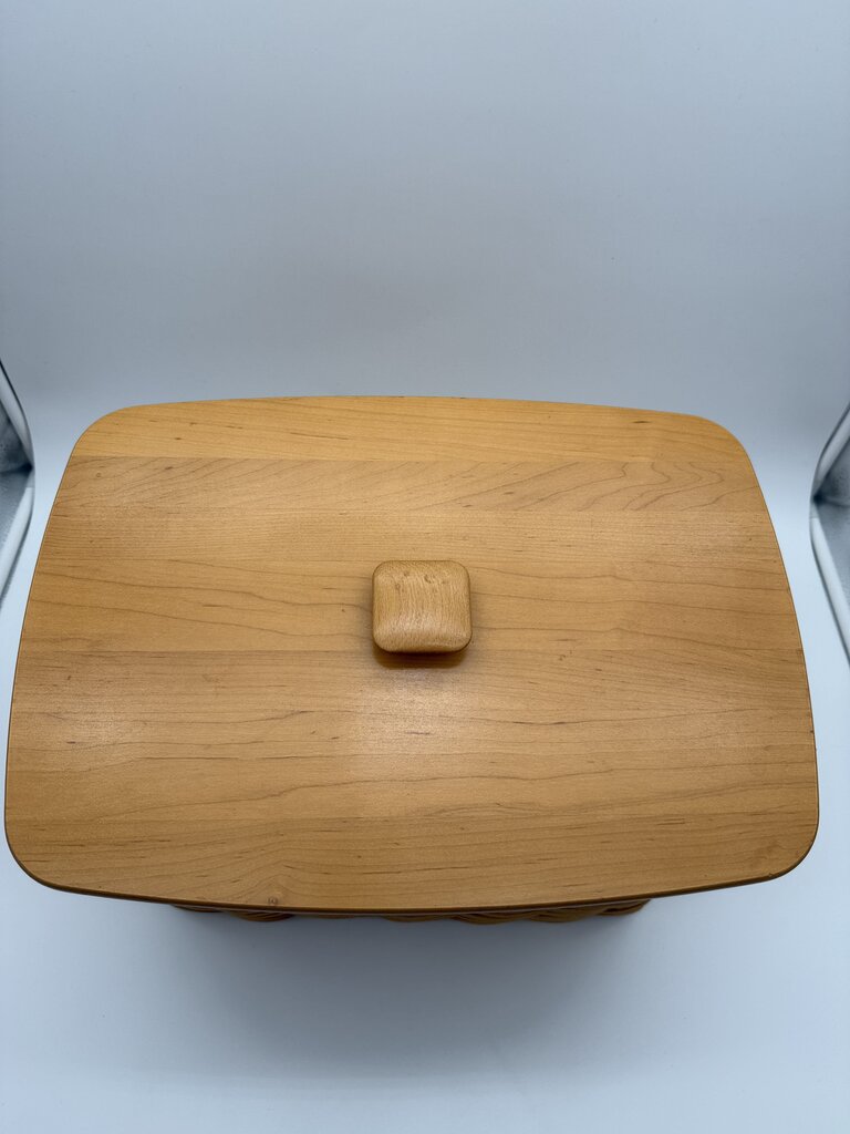 2000 Longaberger Newspaper & Magazine Basket Slant Back Wood Lid /rw