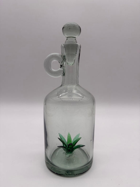 Blown Glass Jug w/Agave Bottom Glass Stopper /ro