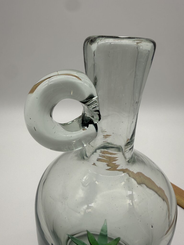 Blown Glass Jug w/Agave Bottom Glass Stopper /ro