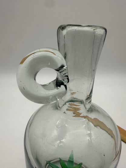 Blown Glass Jug w/Agave Bottom Glass Stopper /ro