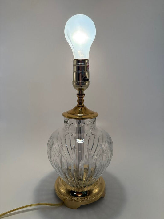 Crescent Brass and Crystal Cut Table Lamp 12” tall /rw