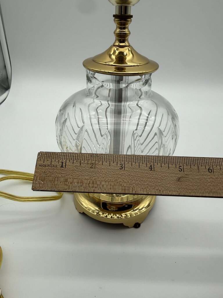 Crescent Brass and Crystal Cut Table Lamp 12” tall /rw