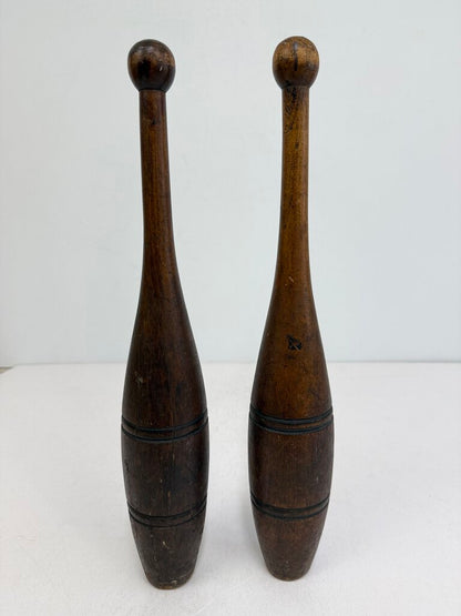 Vintage Two Wood Circus Juggler’s Bowling Pins 18.5” Tall /rw