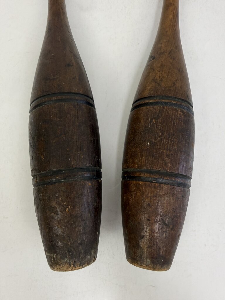 Vintage Two Wood Circus Juggler’s Bowling Pins 18.5” Tall /rw