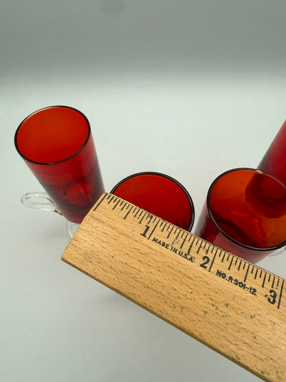 VTG set of 4 Ruby Red Cordials w/Clear Glass Pedestals & Handles /ro
