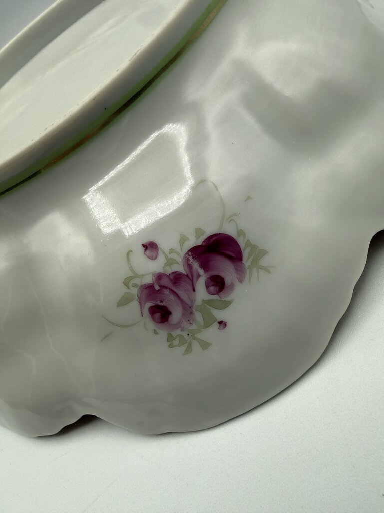 Antique Porcelain PInk Berry Serving Bowl Hand Painted Flowers /ro