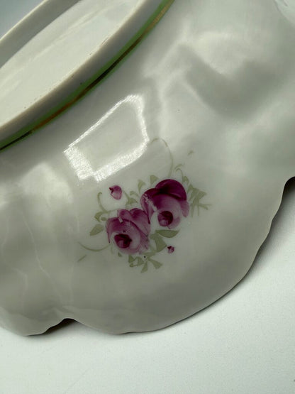 Antique Porcelain PInk Berry Serving Bowl Hand Painted Flowers /ro