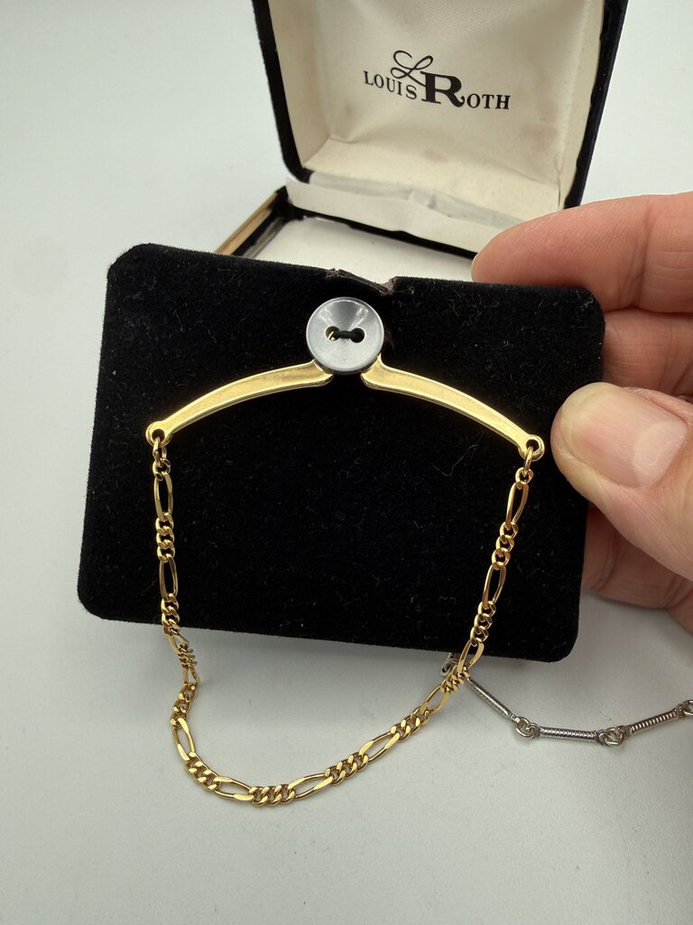 VTG Louis Roth Set of 2 Tie Bar Chain Gold/Silver Tone in box /ro