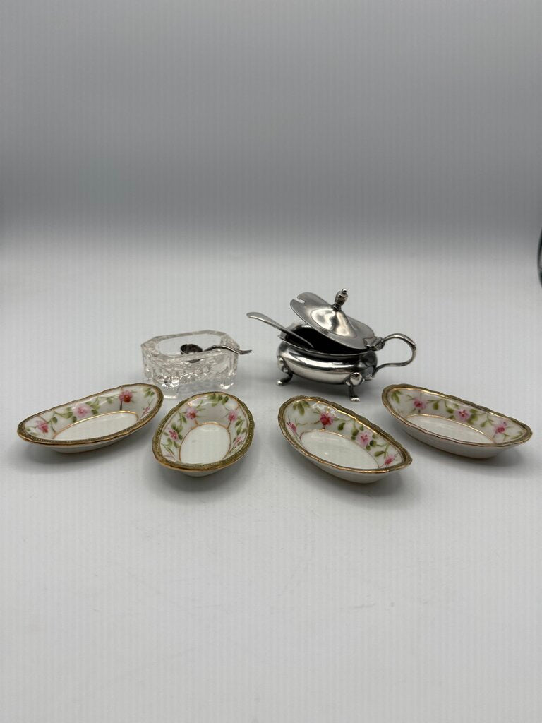 Estate lot of 6 Salt Cellars Nippon-Crystal-Silverplate /ro