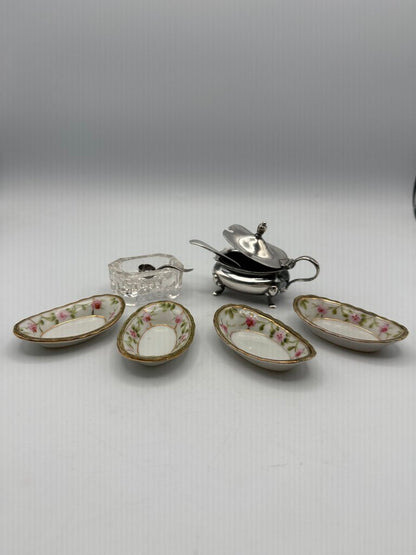 Estate lot of 6 Salt Cellars Nippon-Crystal-Silverplate /ro