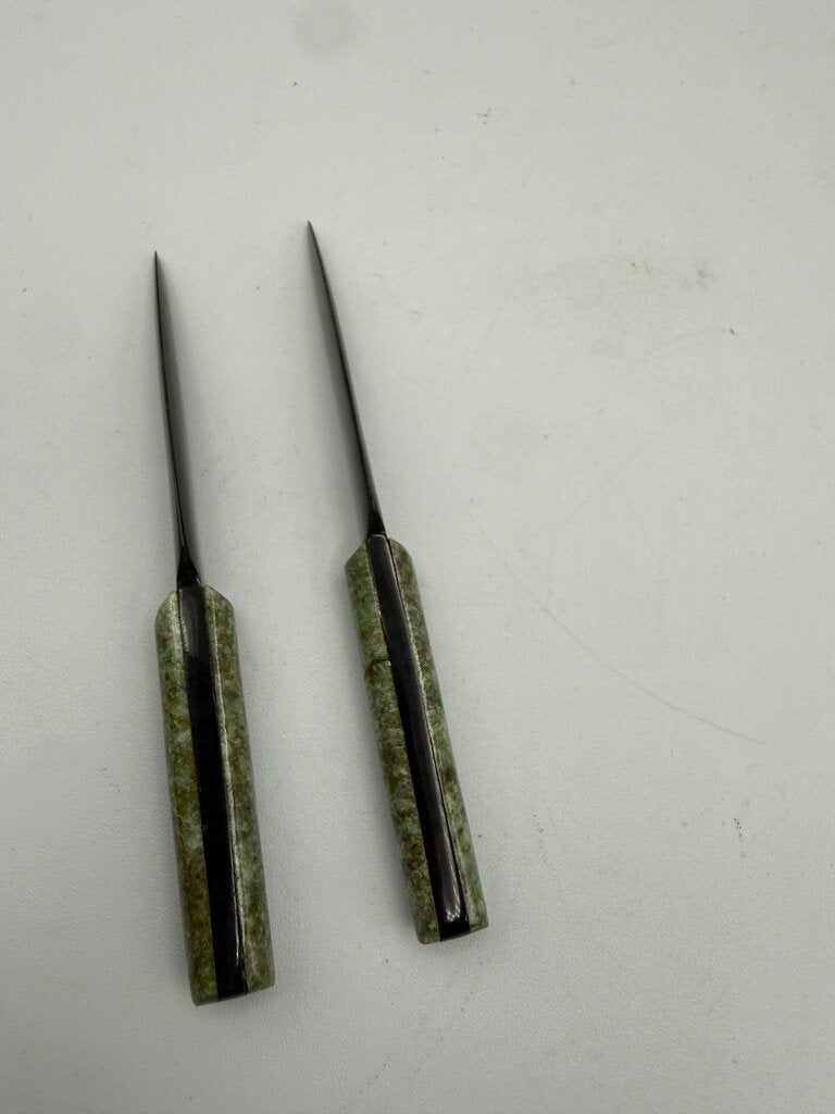 Set of 2 Nephrite Jade Green Carved Petite Knives 3.75” /ro
