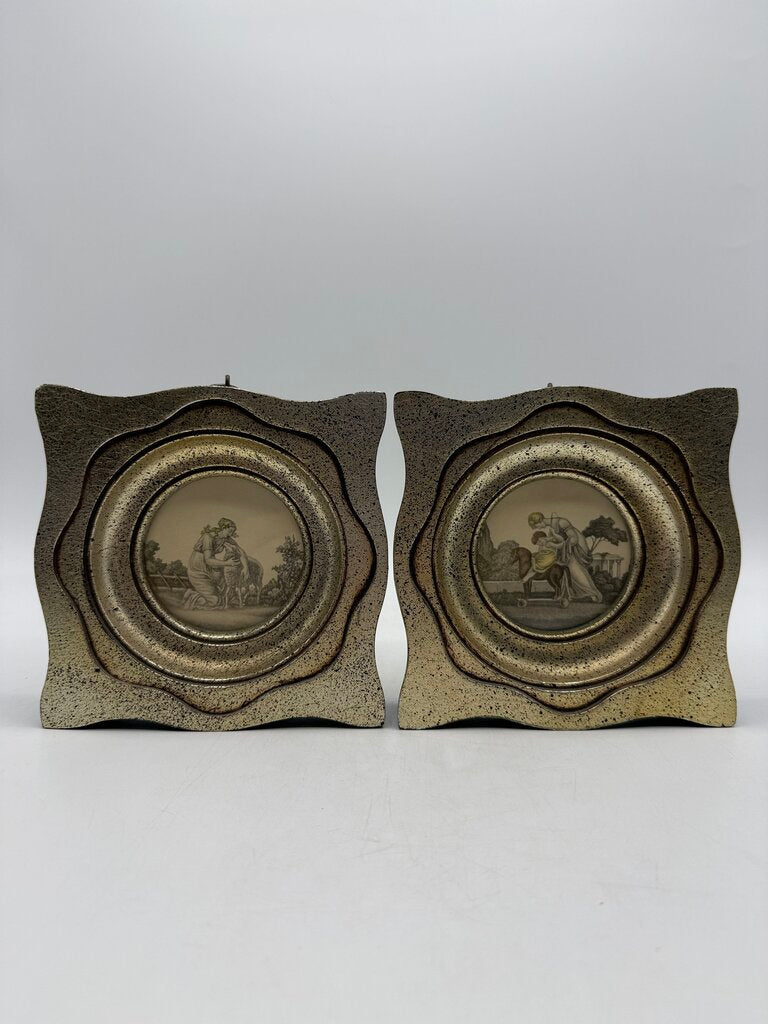 Set of 2 Framed Miniature Greek Themed Etchings /ro