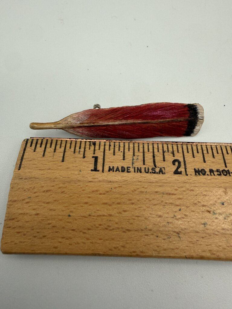 Hand Carved Wood Brooch/Pin Red Tail Hawk Feather Signed /ro
