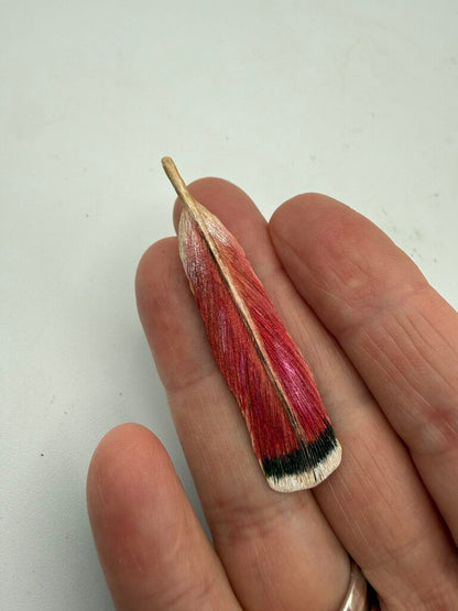 Hand Carved Wood Brooch/Pin Red Tail Hawk Feather Signed /ro