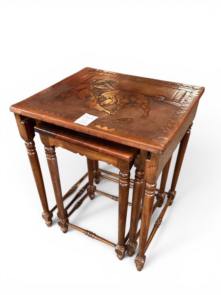 Set of Three Vintage Leather Top Nesting Tables