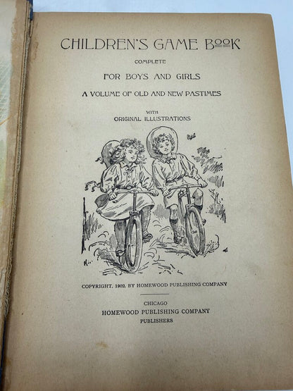 1902 Antique Children’s Game Book 240 Pages Illustrated /ro