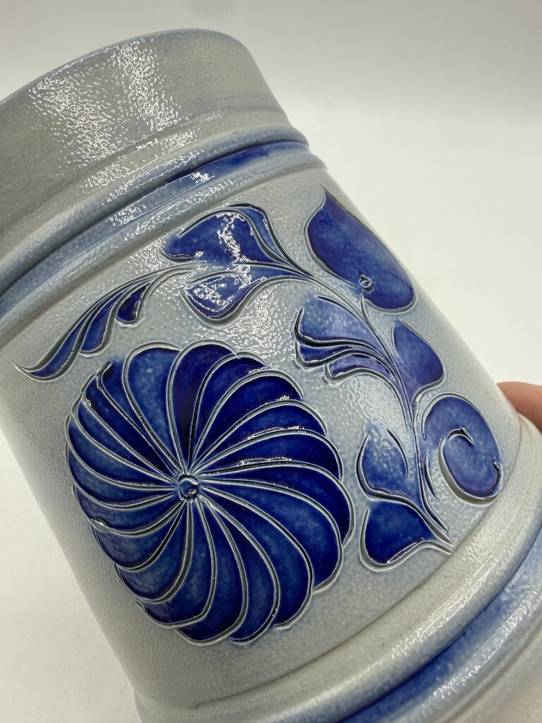 Salt Glaze Mug/Stein Cobalt Blue Floral Theme Inscribed /rw