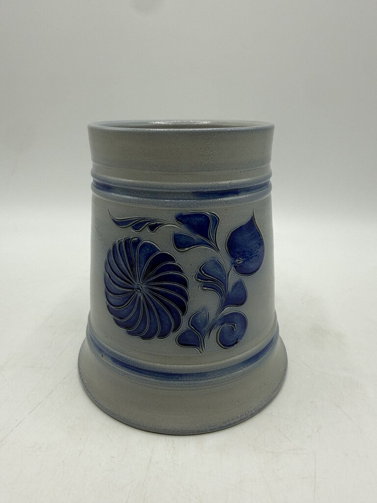 Salt Glaze Mug/Stein Cobalt Blue Floral Theme Inscribed /rw