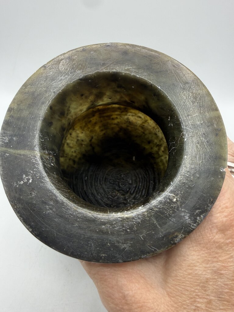 Hand Turned Alabaster Dark Green Vase 7” Tall /rw