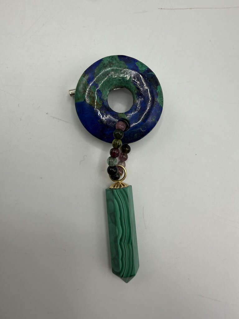 Malachite Green and Blue Lapis Earrings & Pin set /ro