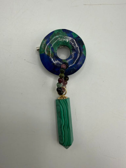 Malachite Green and Blue Lapis Earrings & Pin set /ro