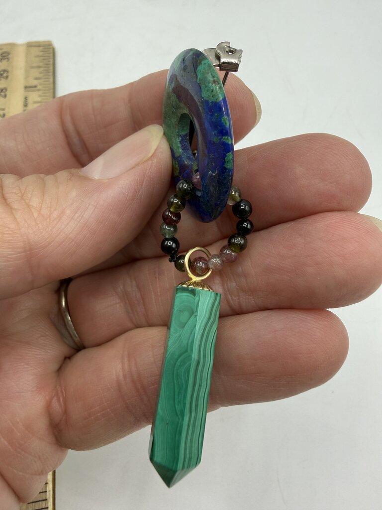 Malachite Green and Blue Lapis Earrings & Pin set /ro