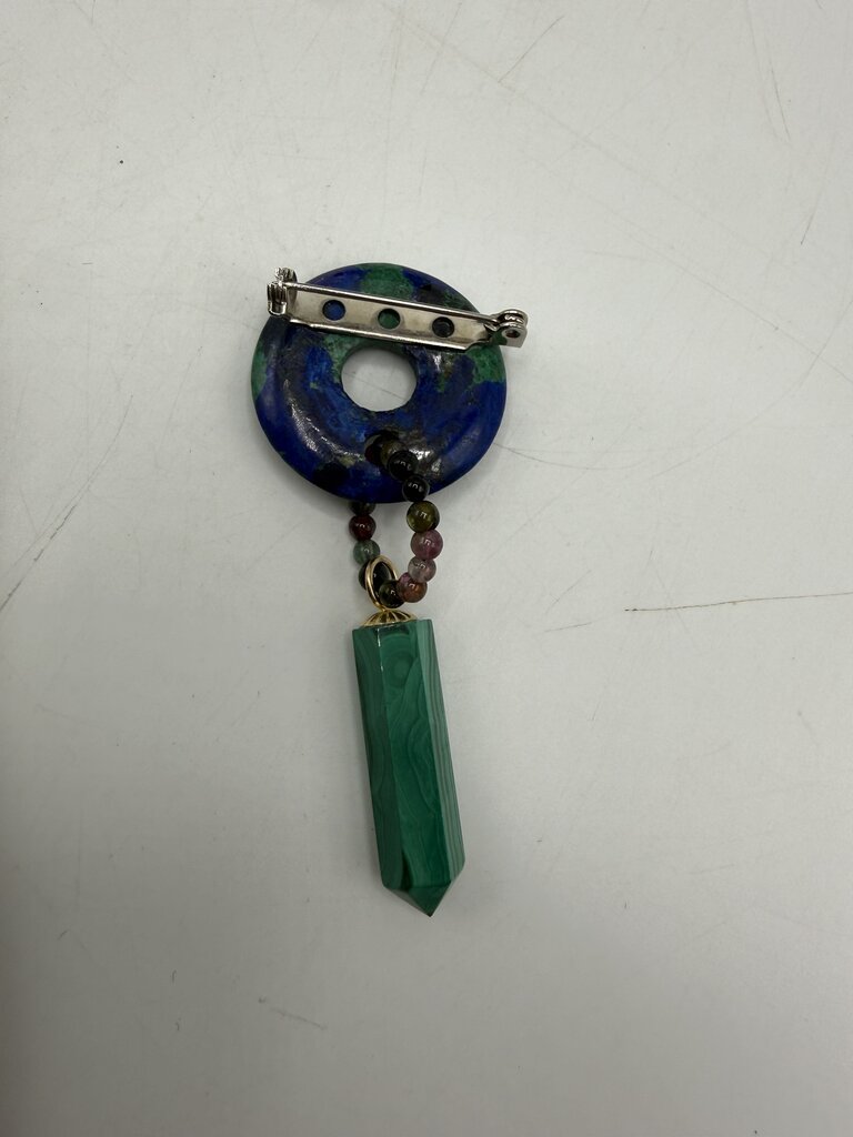 Malachite Green and Blue Lapis Earrings & Pin set /ro